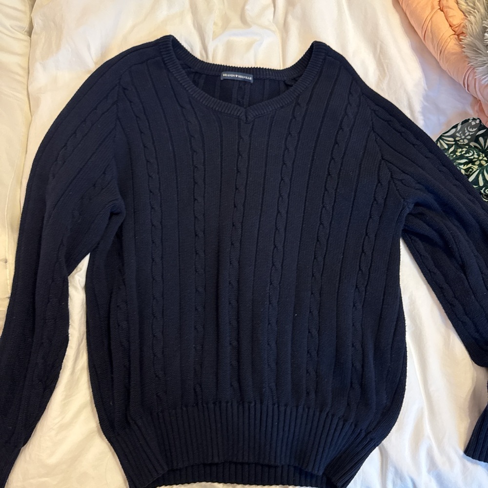 Brandy Melville Navy V-Neck Sweater